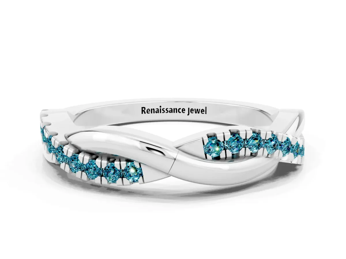 Round Blue Topaz Twisted Infinity Band with Prong Setting Silver