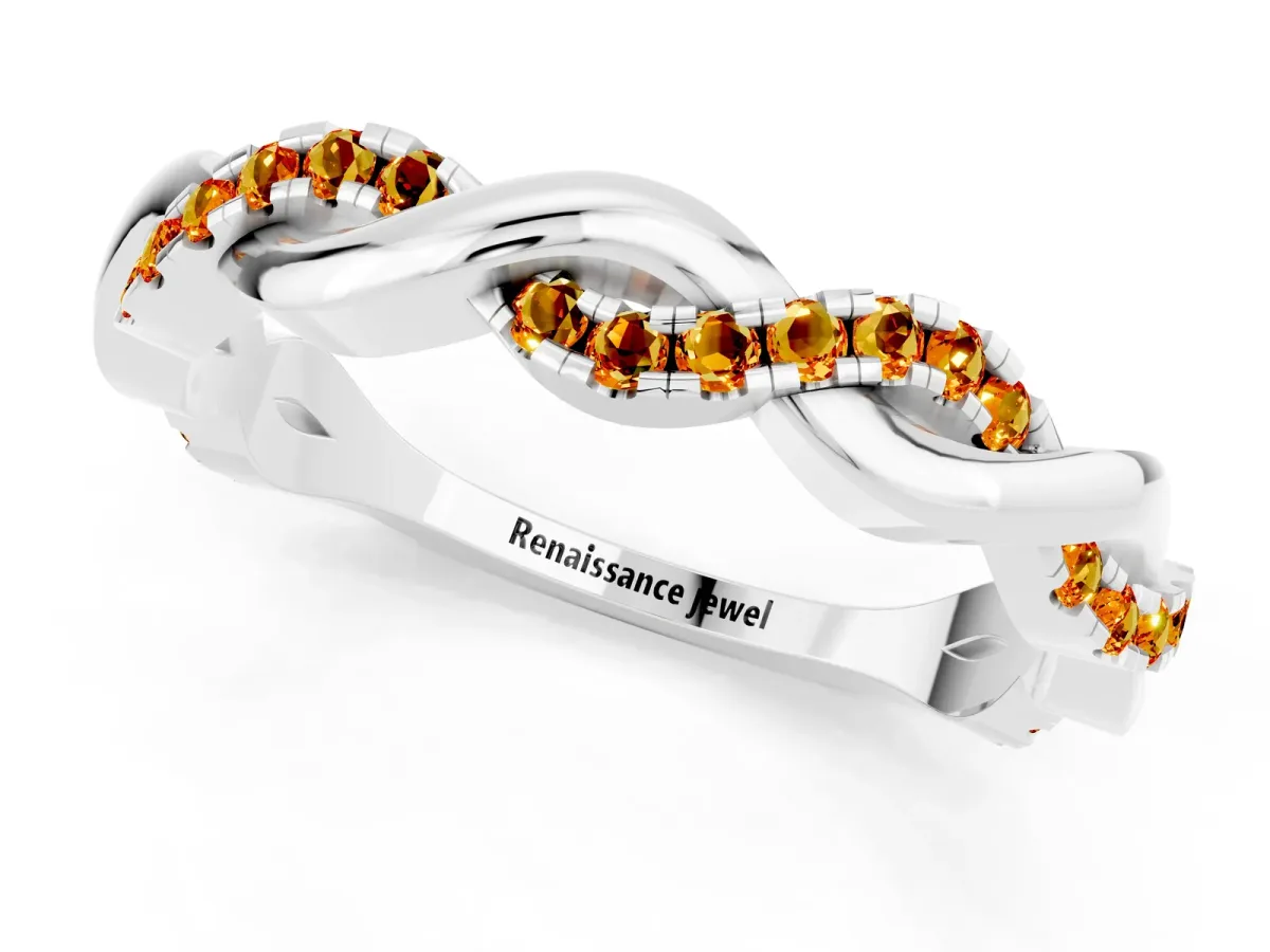 Round Citrine Twist Eternity Band with Pavé Setting Silver