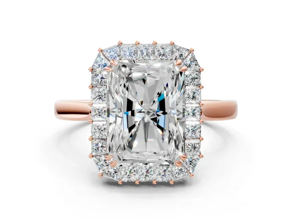 Radiant Diamond Baguette Halo Engagement Ring Rose gold