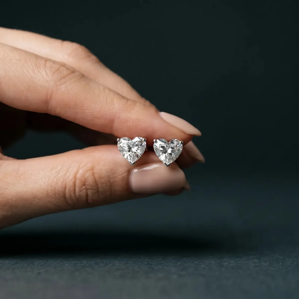 Heart Cut Diamond Stud Earrings White gold