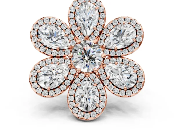 Pear Diamond Floral Promise Ring with Round Diamond Center Rose gold
