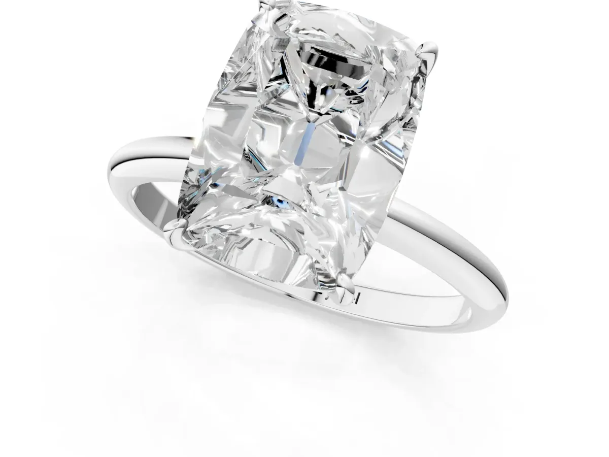 Old Mine Elongated Cushion Diamond Classic Band Four Prong Solitaire Ring Silver