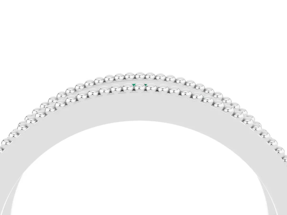 Round Emerald Twist Milgrain Band with Bezel Setting Silver