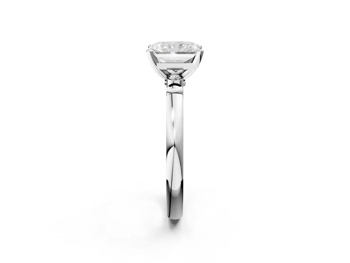 Radiant Cut Solitaire Beaded Band with Four-Prong Setting Platinum