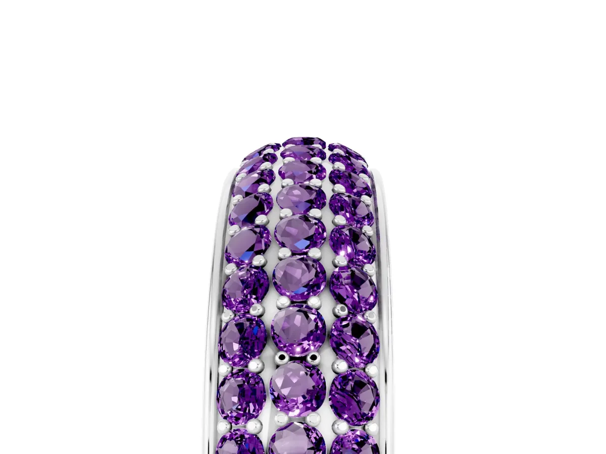Three-Row Round Amethyst Eternity Band with Shared Prong Setting Silver