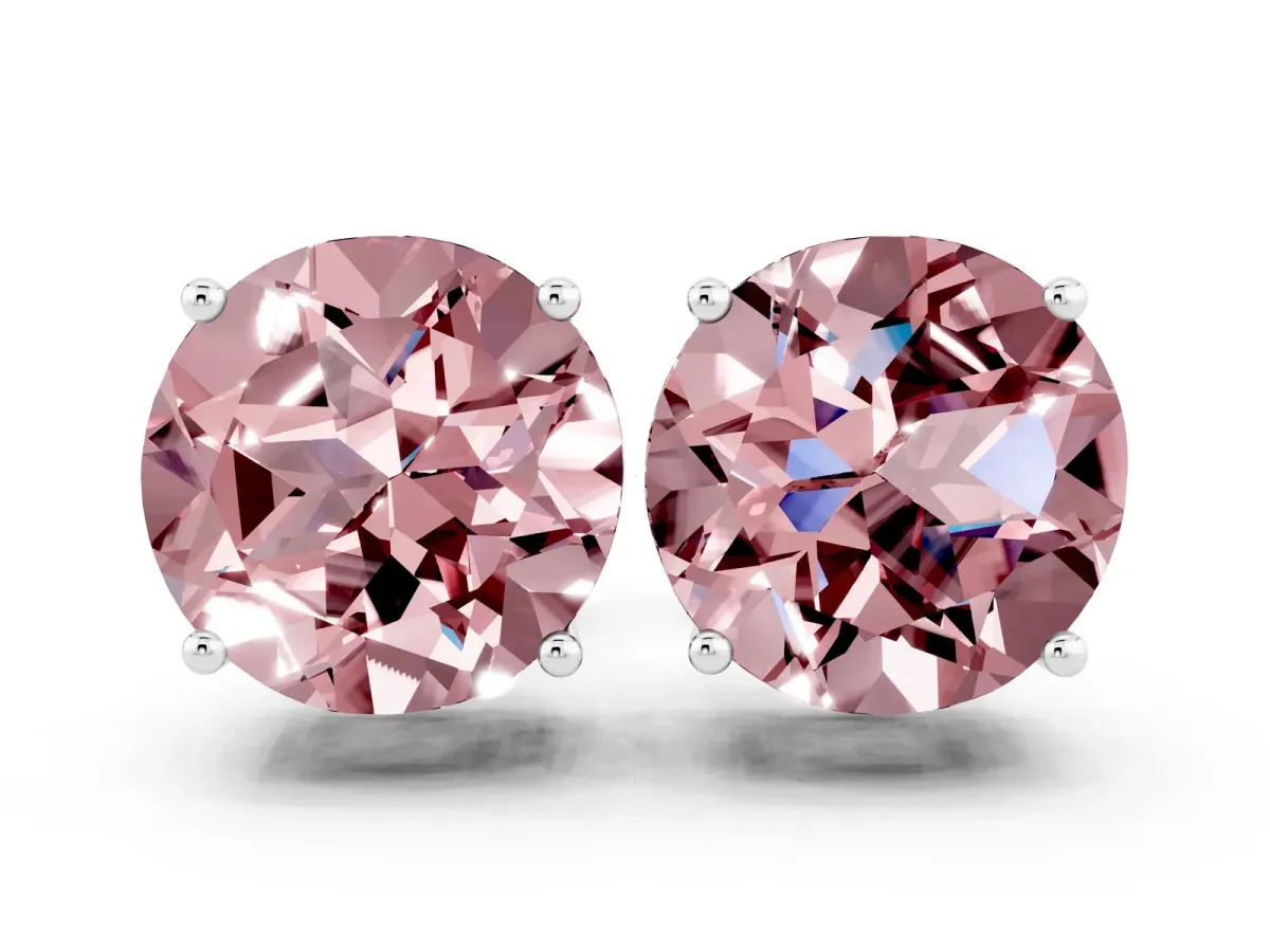Round Cut Morganite Stud Earrings Platinum