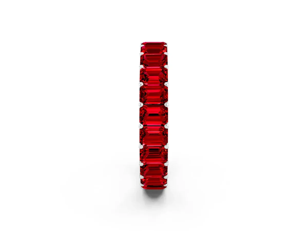 Emerald Cut Ruby Eternity Band with Shared Prong Setting White gold