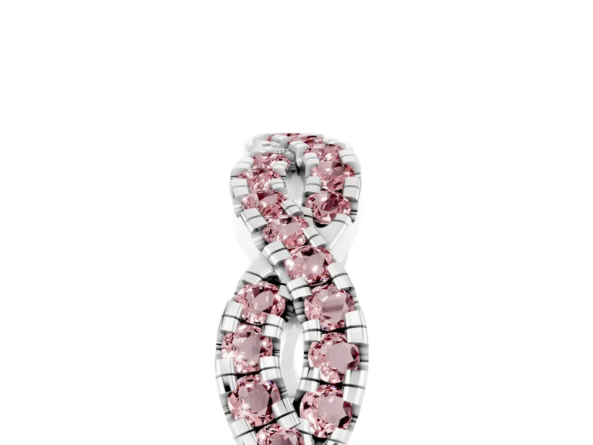 Round Morganite Twisted Eternity Band with Pavé and Shared Prong Setting Silver