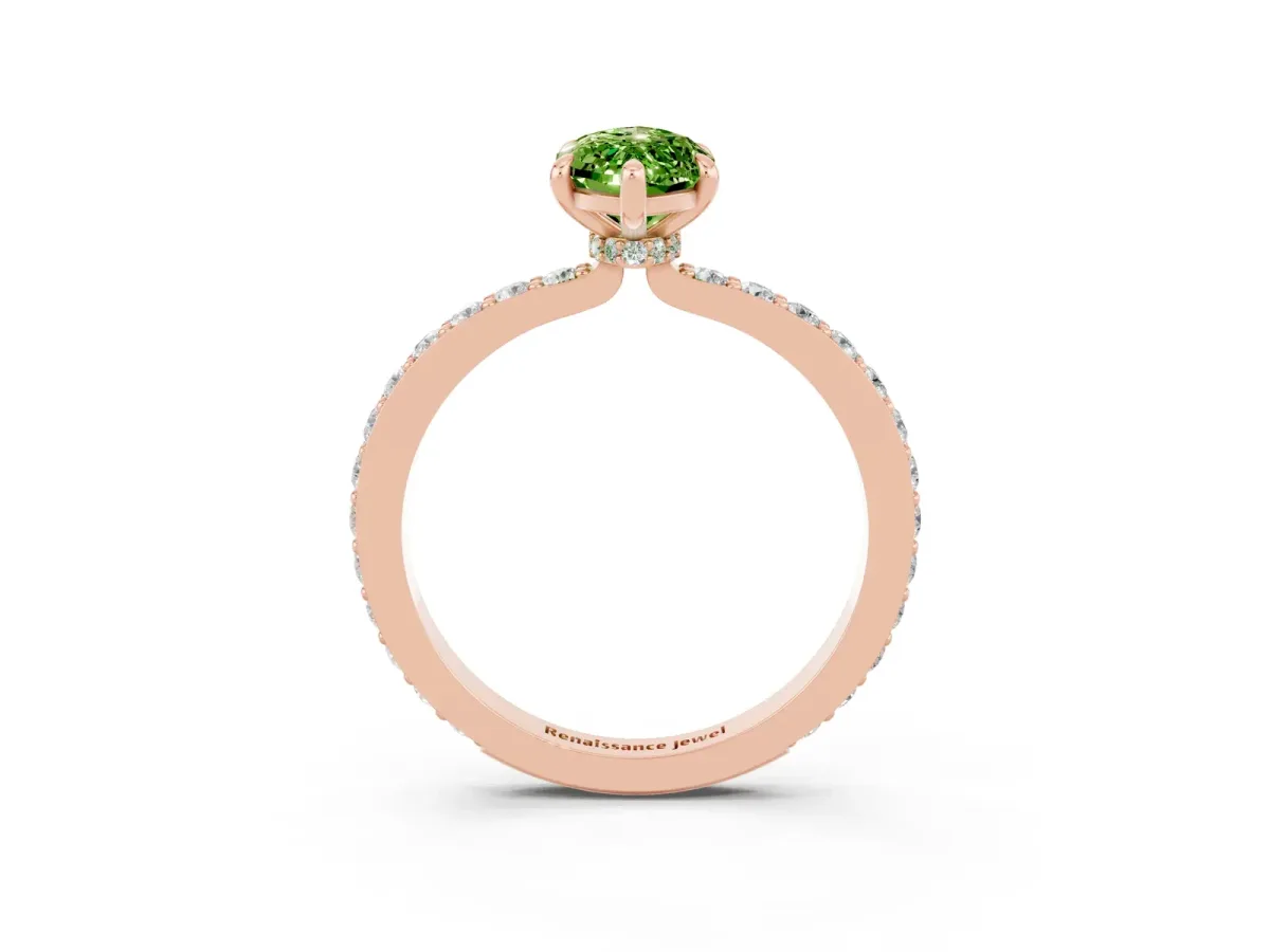 Marquise Cut Peridot Solitaire Engagement Ring with Pavé Band and Four-Prong Setting Rose gold