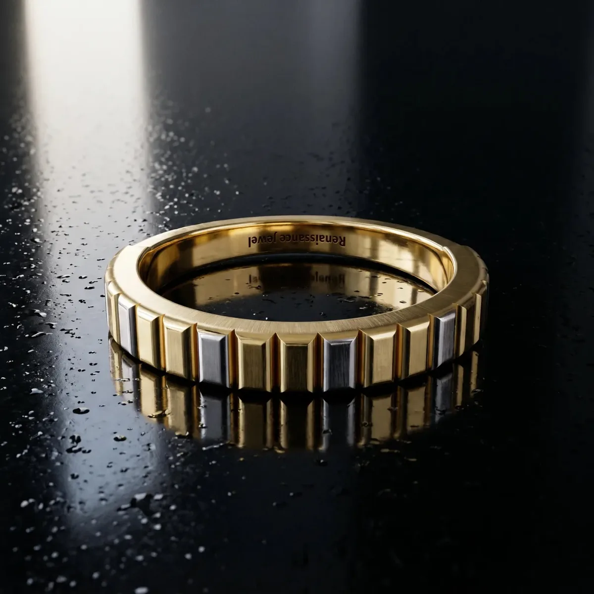 White Gold Ribbed Eternity Band Yellow gold