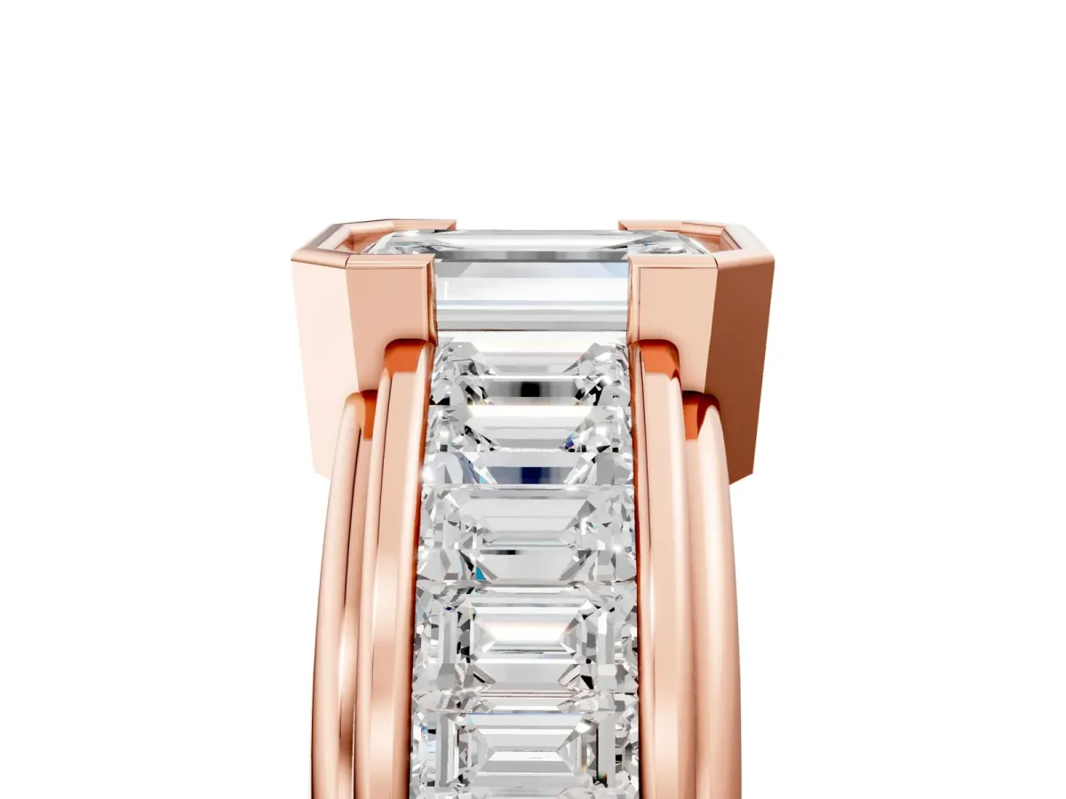 Emerald Cut Diamond Side Stone Engagement Ring Rose gold