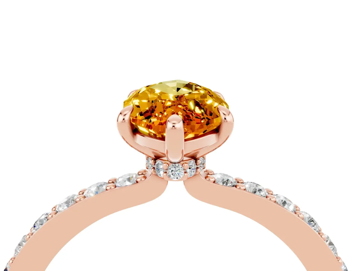 Marquise Cut Citrine Solitaire Engagement Ring with Pavé Band and Four-Prong Setting Rose gold