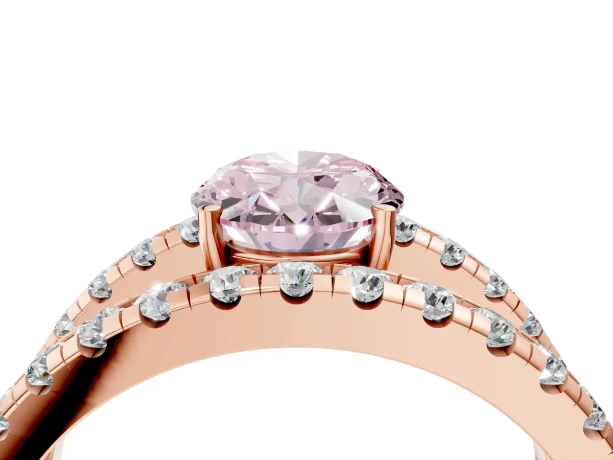 Fancy Pink Oval Cut Solitaire Split Shank Pave Diamond Ring Rose gold
