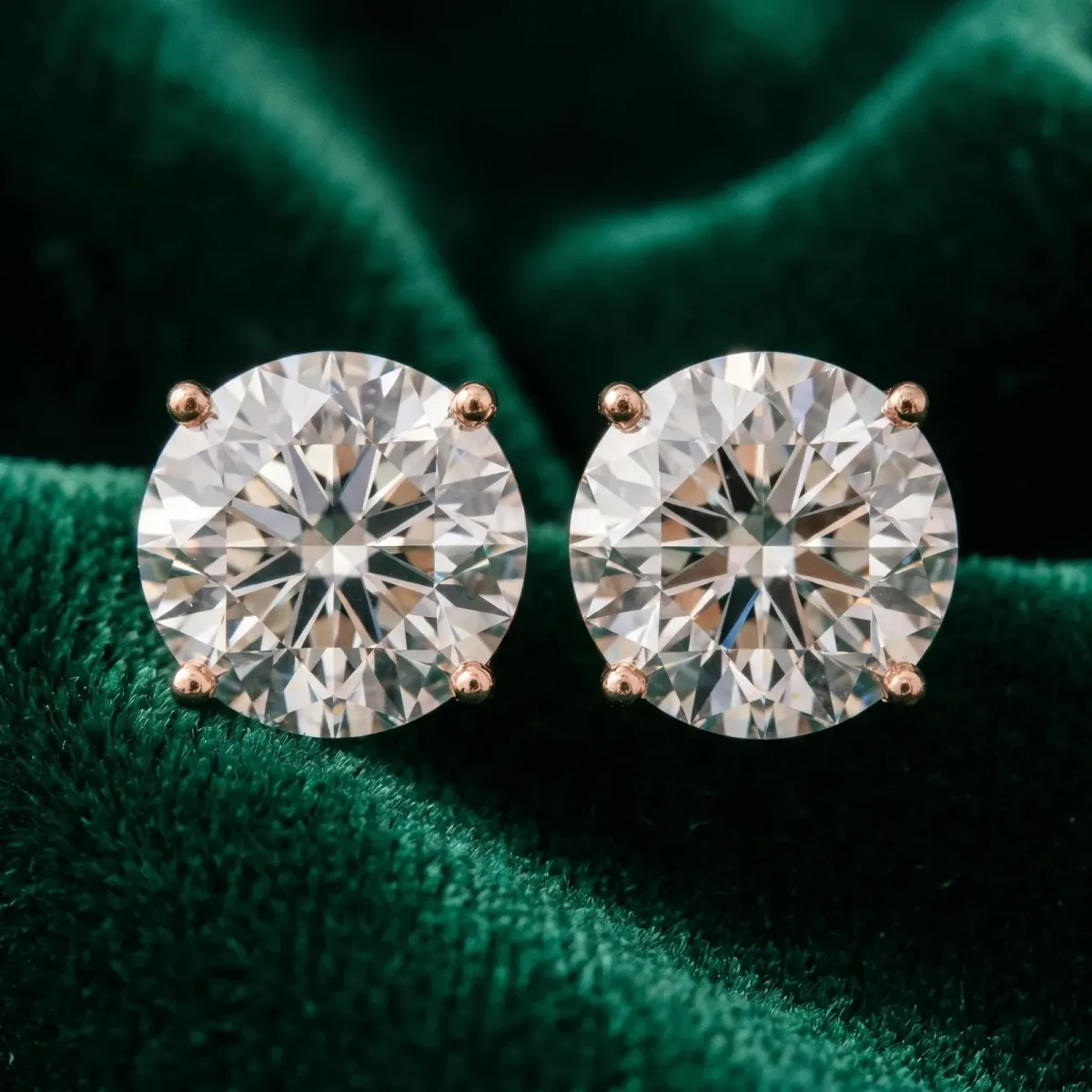Round Cut Diamond Stud Earrings Rose gold