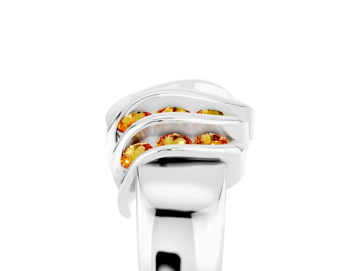 Round Citrine Multi-Row Crossover Band Platinum