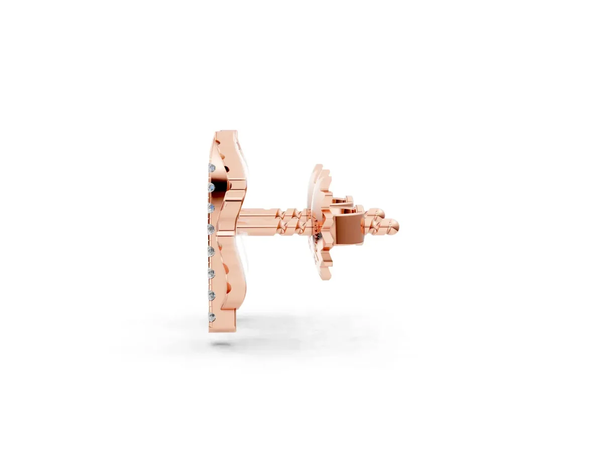 Round Diamond Leaf Stud Earrings Rose gold
