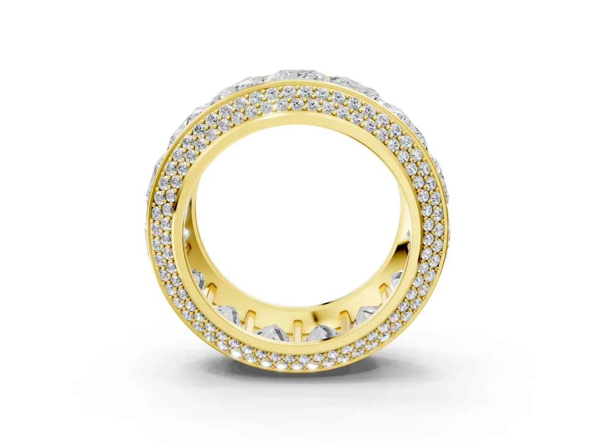 Princess Diamond Pavé Mens Wedding Band with Round Diamond Accents Yellow gold
