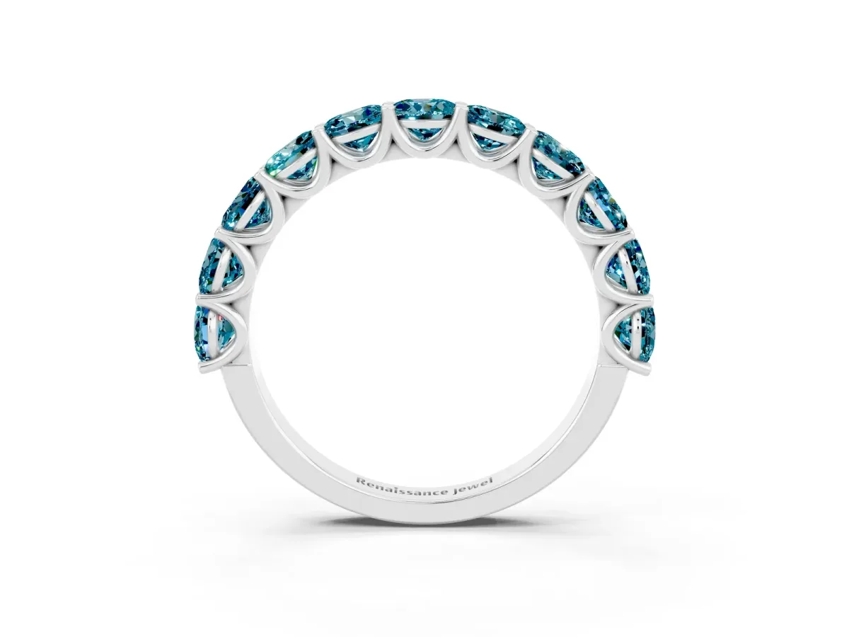 Round Blue Topaz Shared Prong Eternity Band Silver