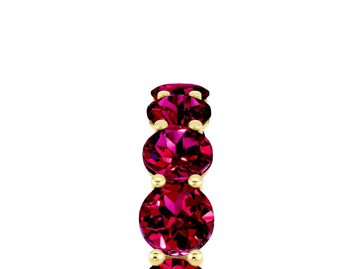 Round Garnet Shared Prong Eternity Band Yellow gold