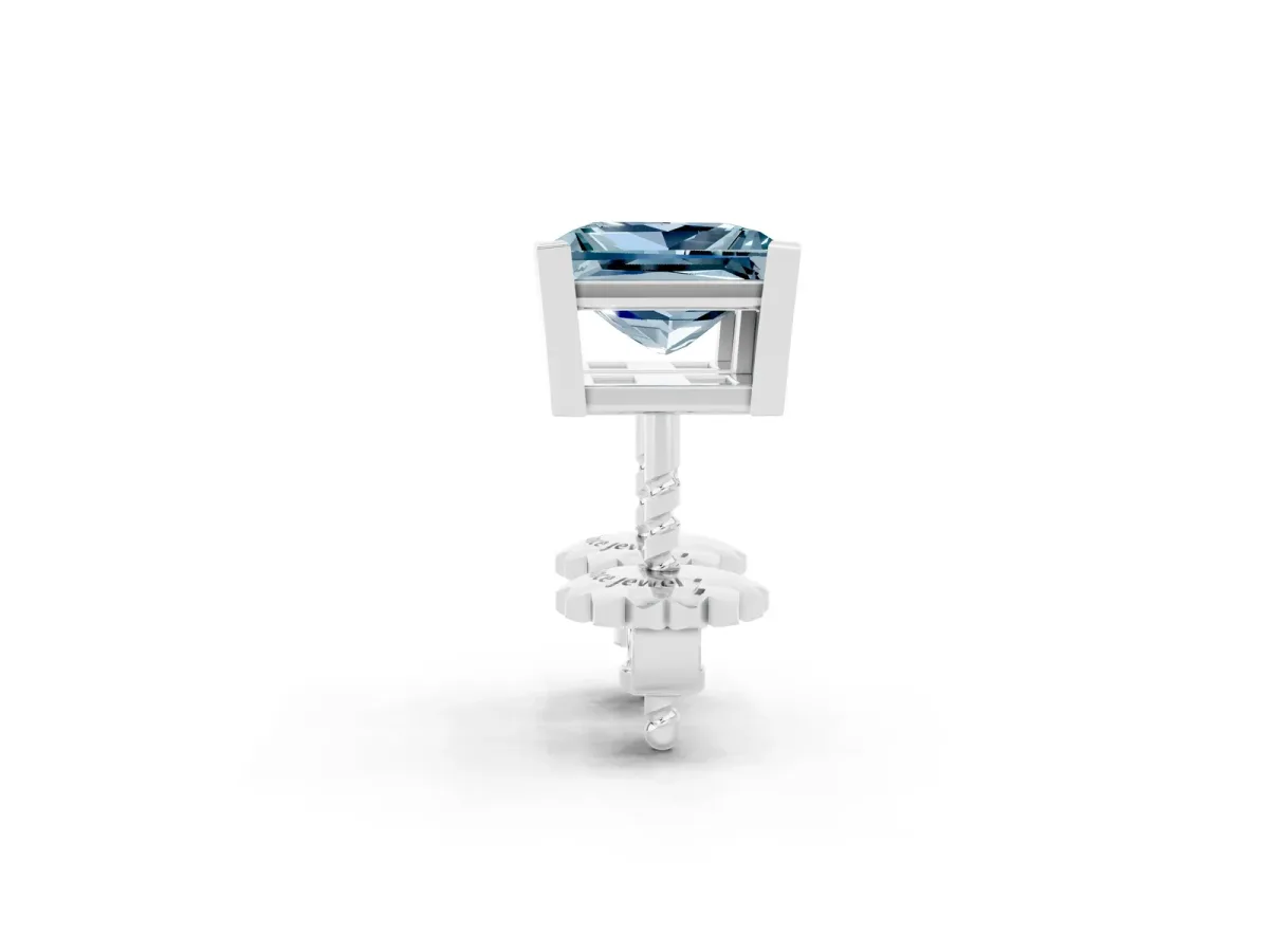 Princess Cut Aquamarine Stud Earrings Silver