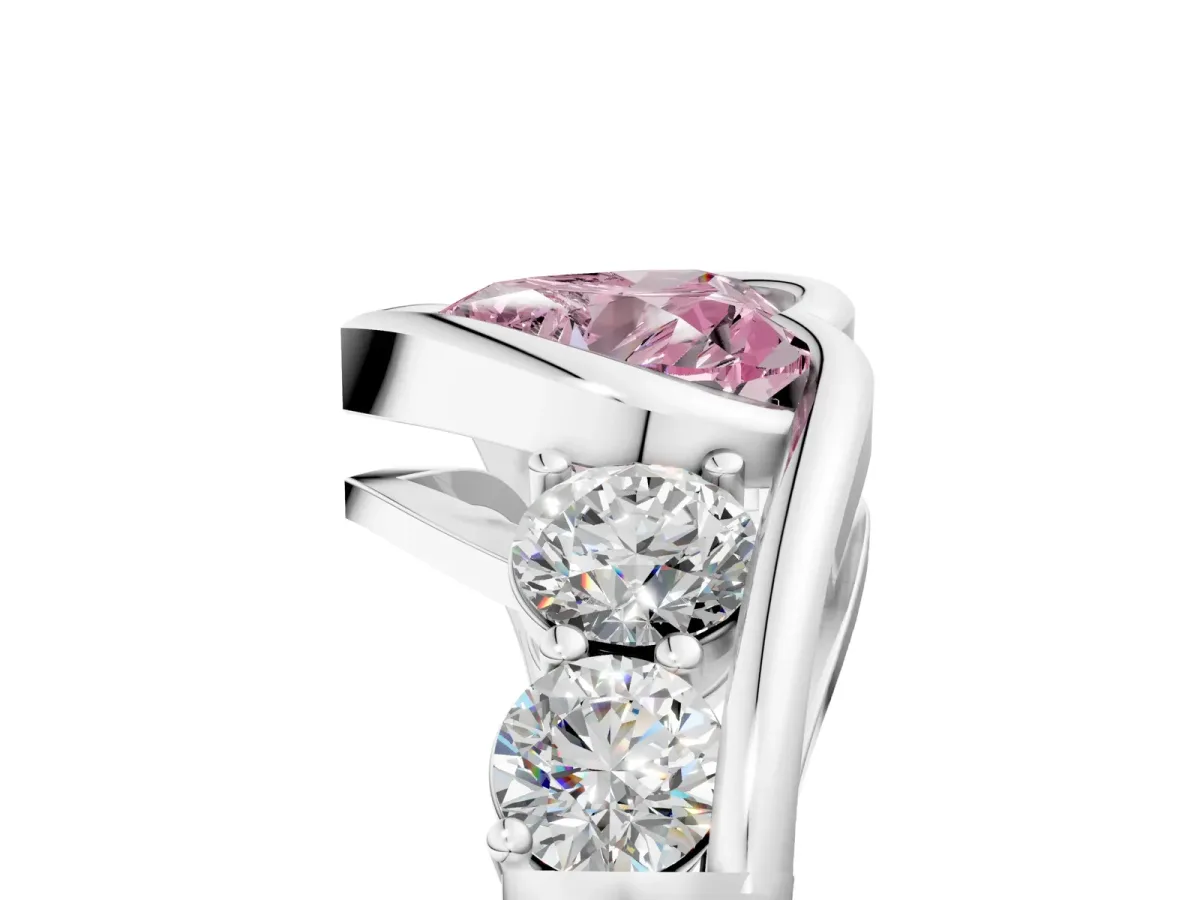 Fancy Pink Bezel Set Heart Cut Diamond Bypass Ring with Round Accents Platinum