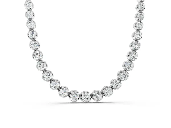 Round Brilliant Diamond Tennis Necklace with Prong Setting Silver