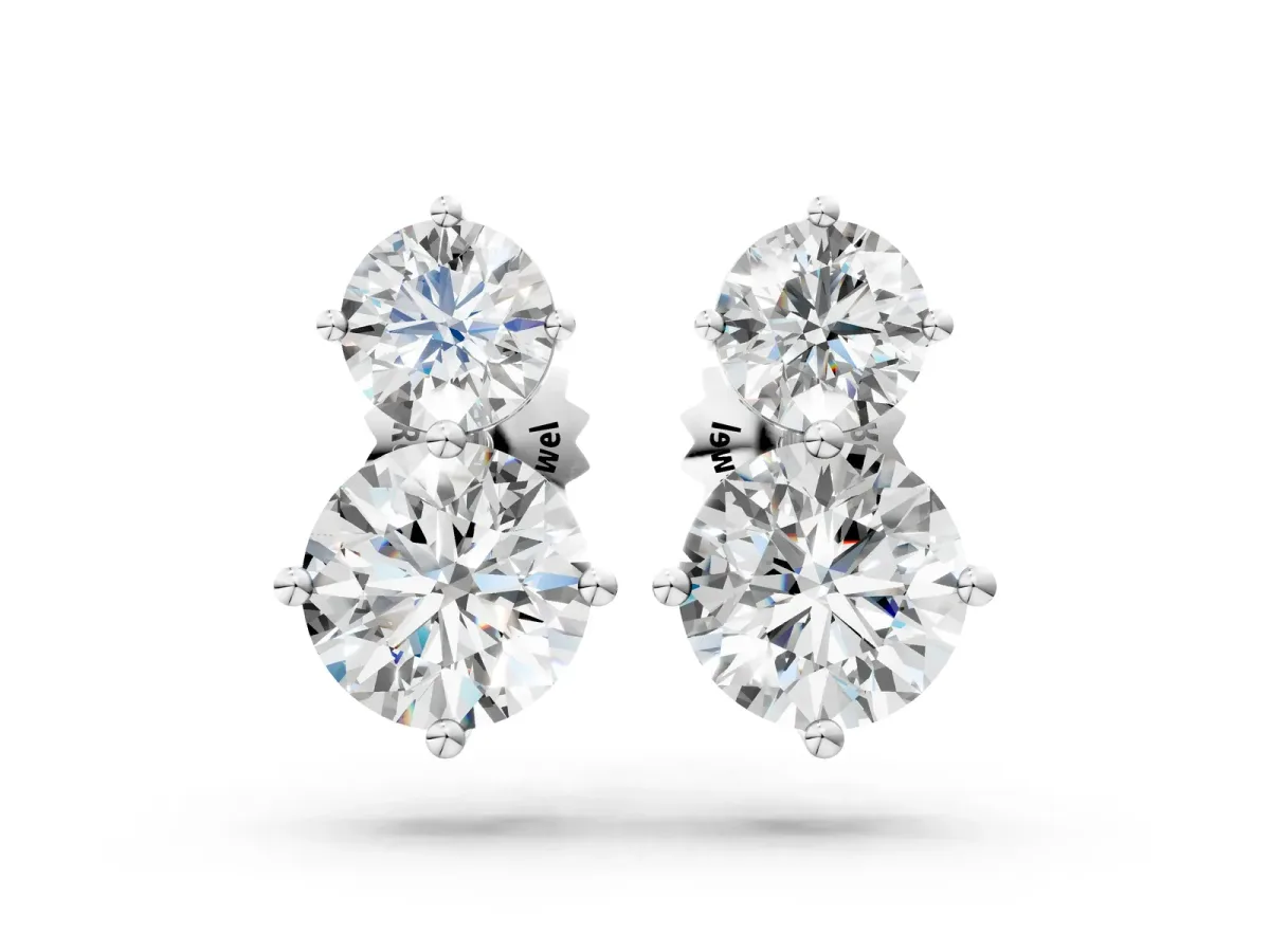 Round Cut Diamond Two Stone Stud Earrings Platinum