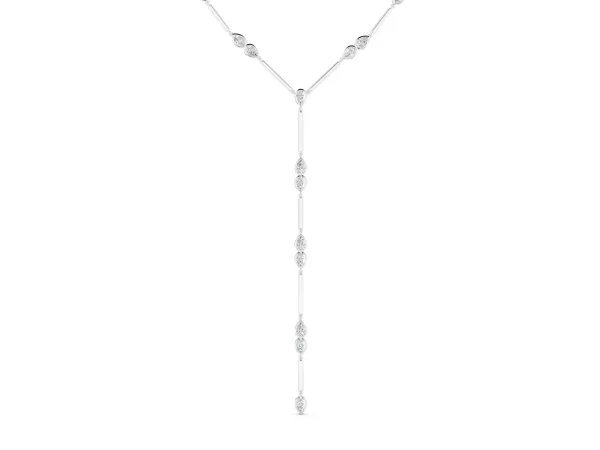 Pear Diamond Lariat Necklace with Station Accents White gold