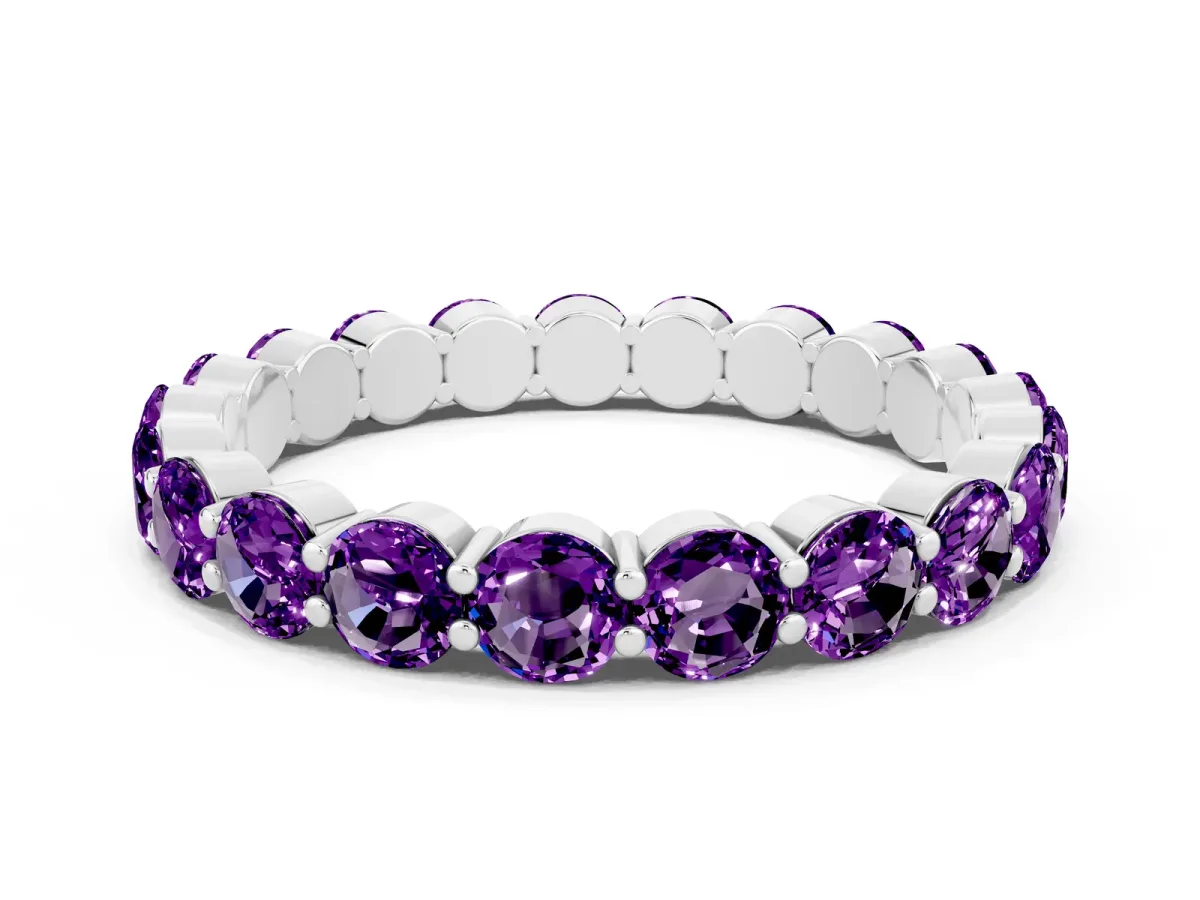 Round Amethyst Eternity Band with U-Prong Setting Silver