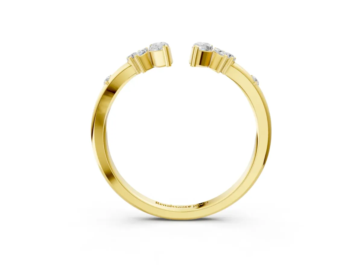 Open Marquise Cluster Diamond Band with Prong Setting Yellow gold