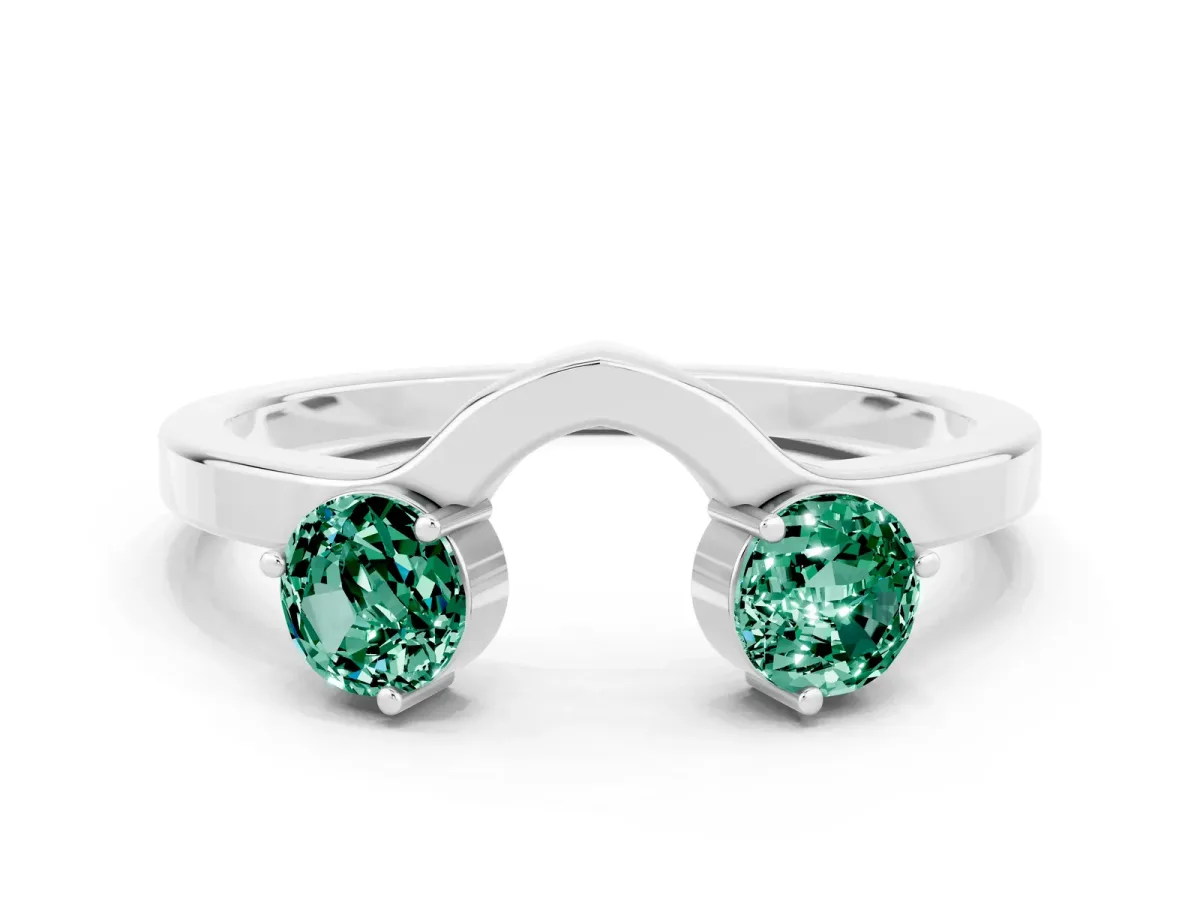Dual Round Green Sapphire Open Band Ring with Prong Setting Silver