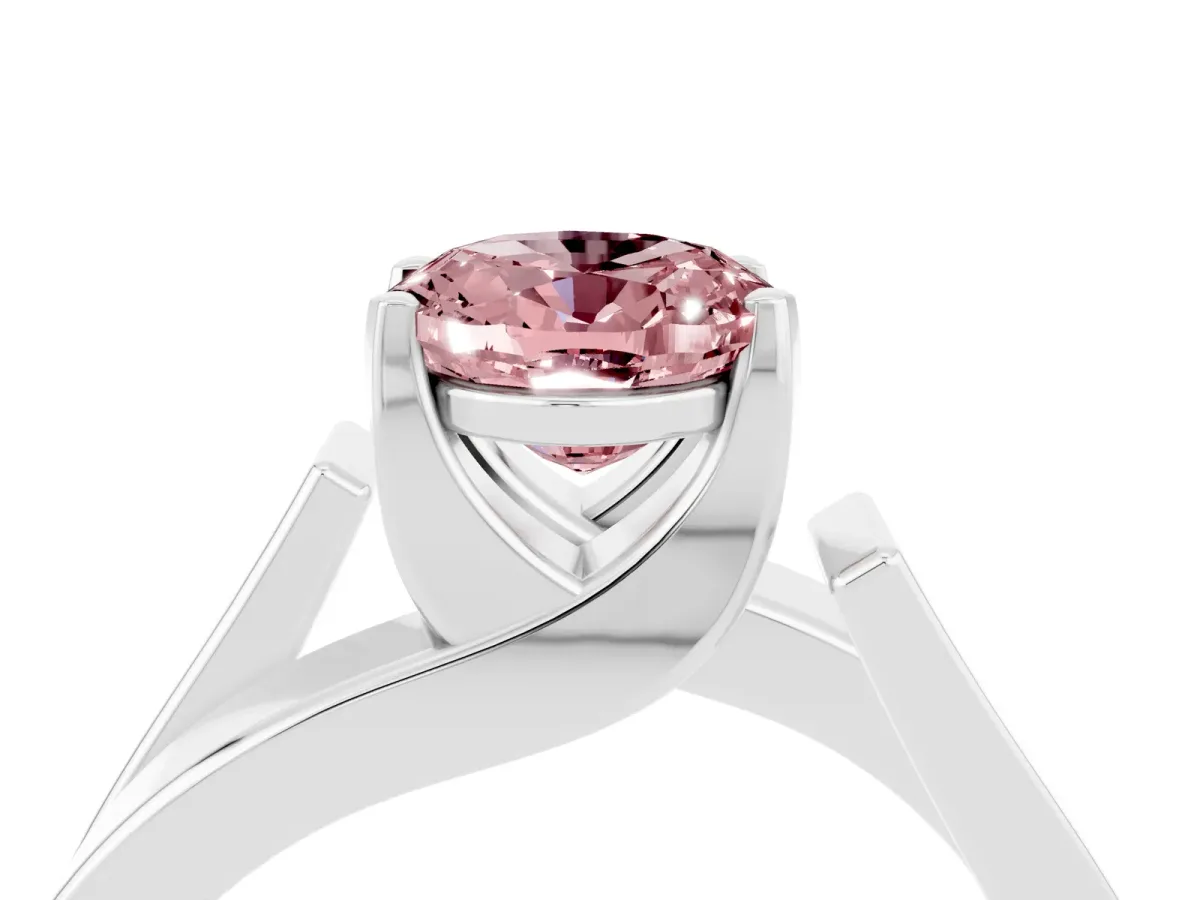 Modern Tension Set Oval Cut Morganite Solitaire Wide Band Ring Silver