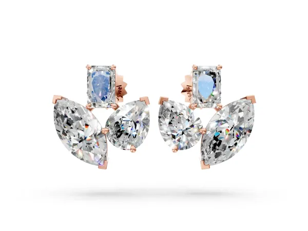 Emerald, Marquise and Pear Diamond Mosaic Three Stone Fan Earrings Rose gold