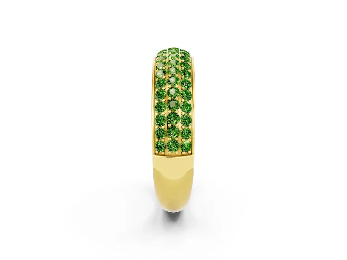 Three-Row Round Peridot Eternity Band with Shared Prong Setting Yellow gold