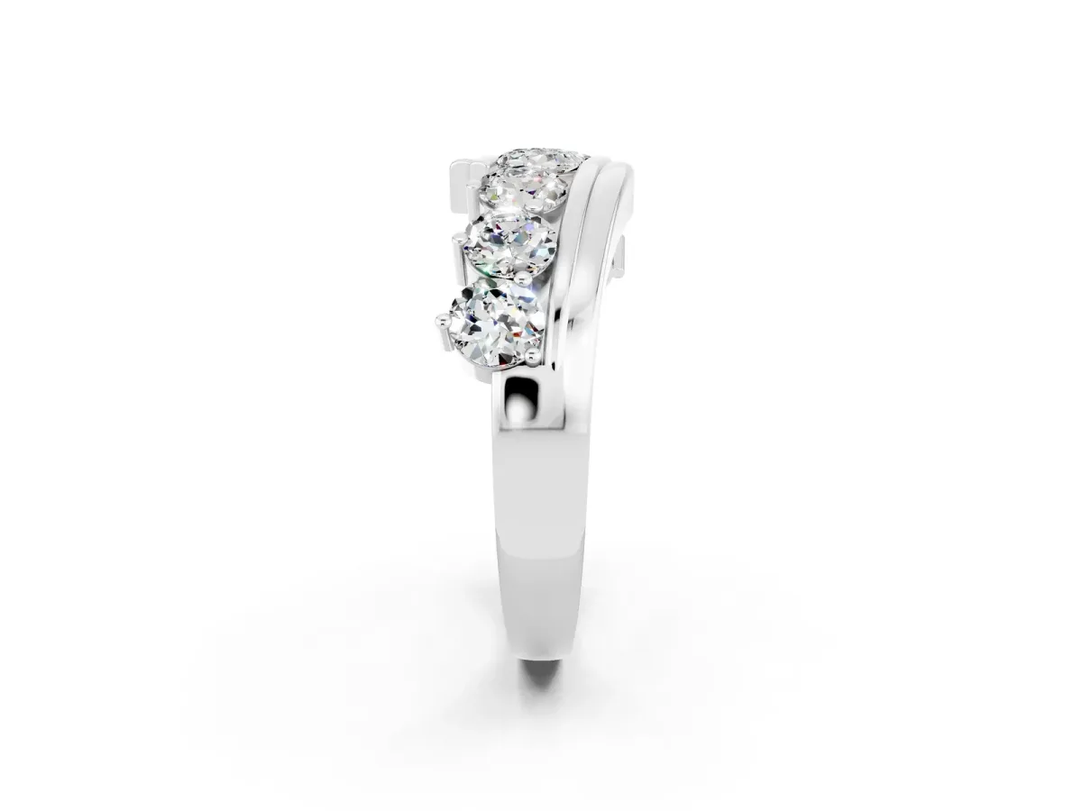 Round Moissanite Wave Band with Channel and Shared Prong Setting Silver