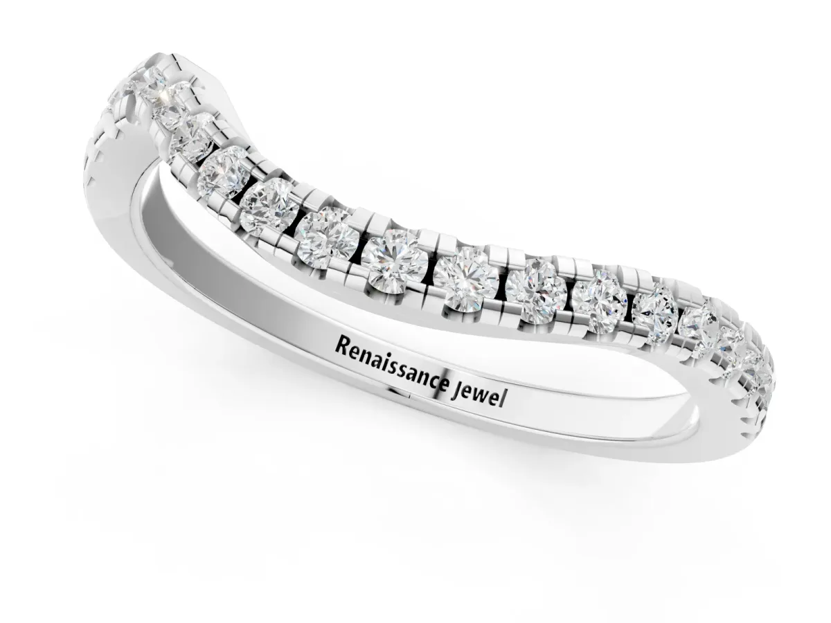 Round Cut Diamond Pavé Curved Band with Shared Prong Setting Platinum