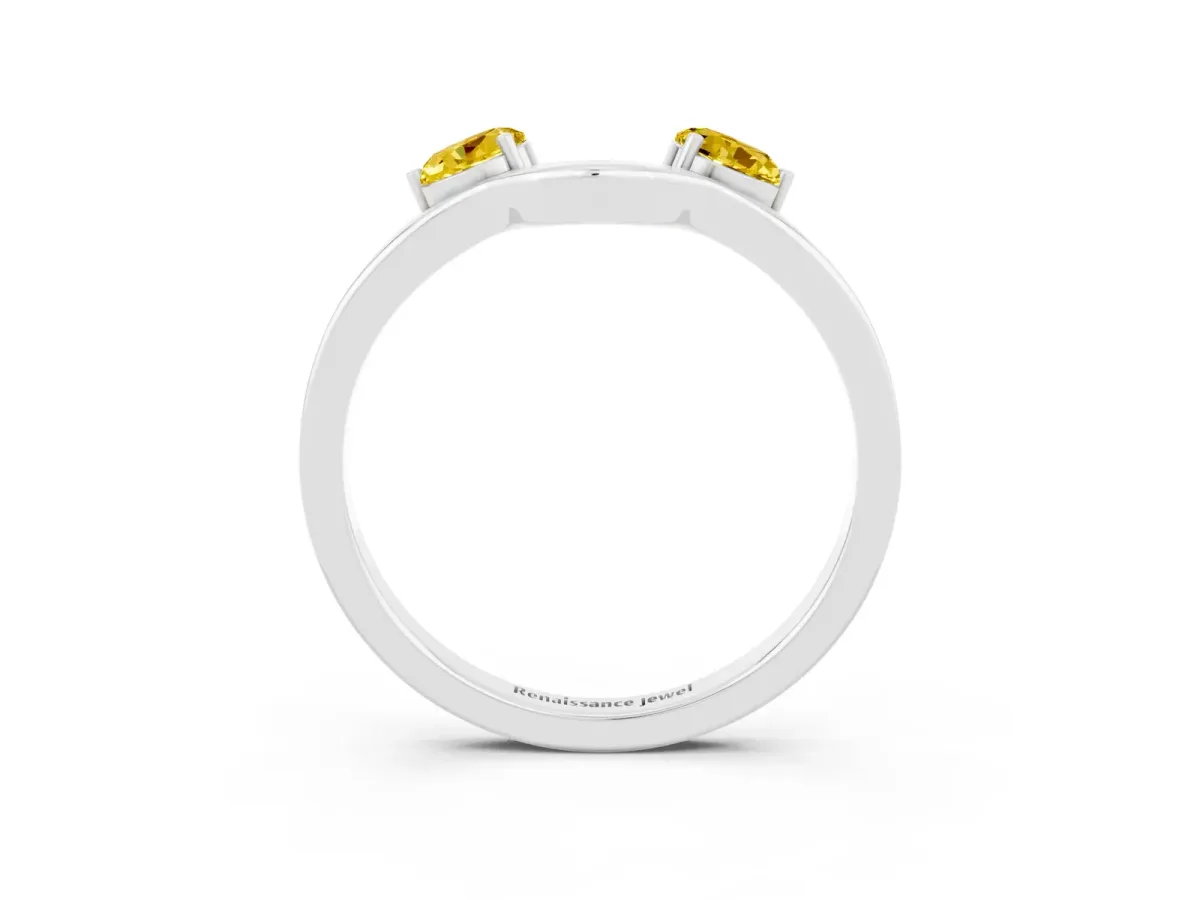 Dual Round Yellow Sapphire Open Band Ring with Prong Setting Silver
