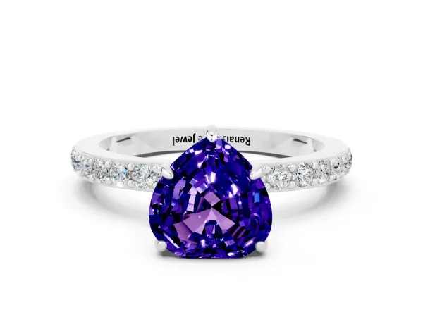 Heart Cut Tanzanite Solitaire Engagement Ring with Pavé Band and Four-Prong Setting Platinum