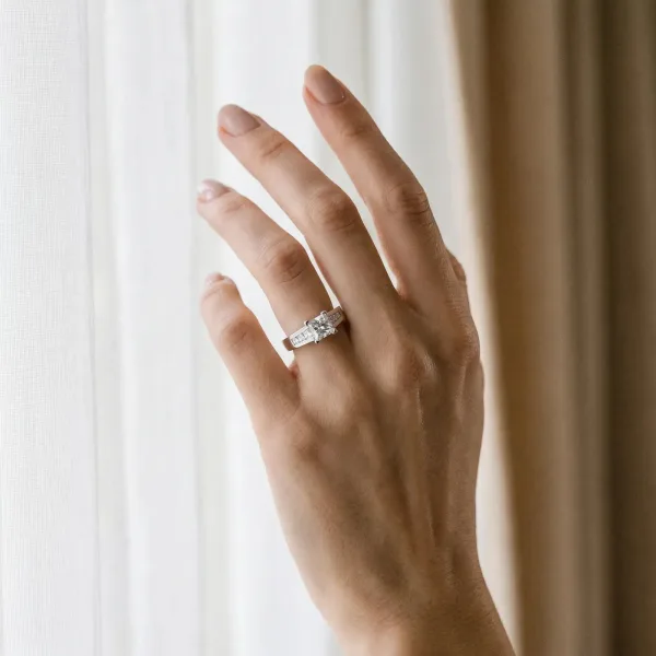 Asscher Cut Cut Channel Set Solitaire Ring with Four-Prong Setting Platinum