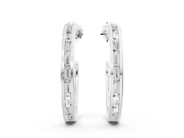 Baguette Diamond Channel-Set Inside-Out Hoop Earrings Platinum