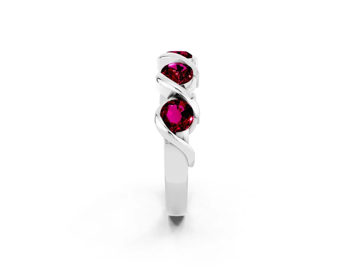 Round Garnet Wave Band with Channel Setting and Shared Prongs White gold