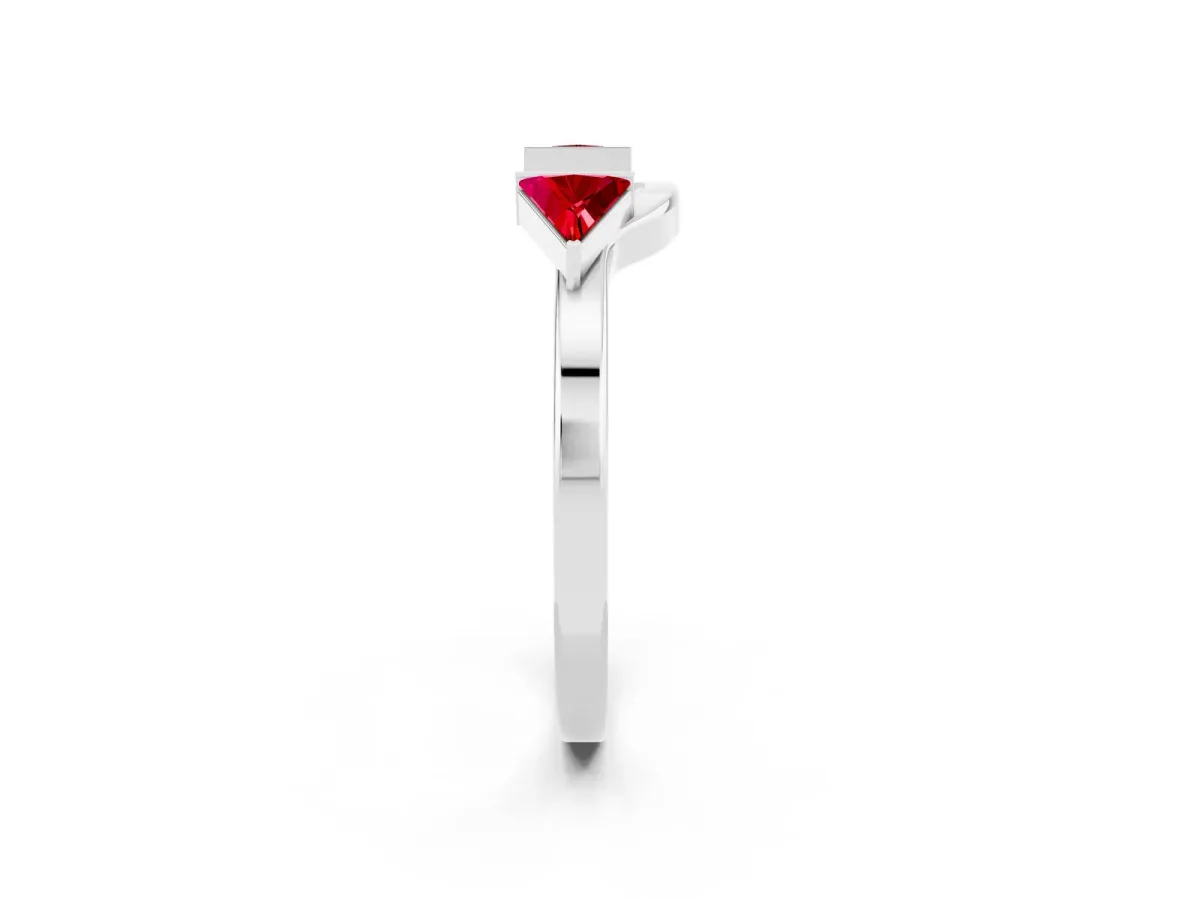 Trillion Ruby Open Band Ring with Bezel Setting Silver