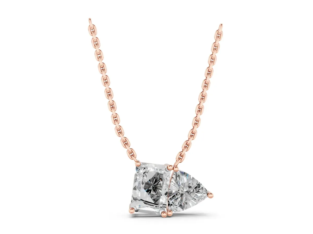 Radiant and Trillion Diamond Two-Stone Pendant with Prong Setting Rose gold