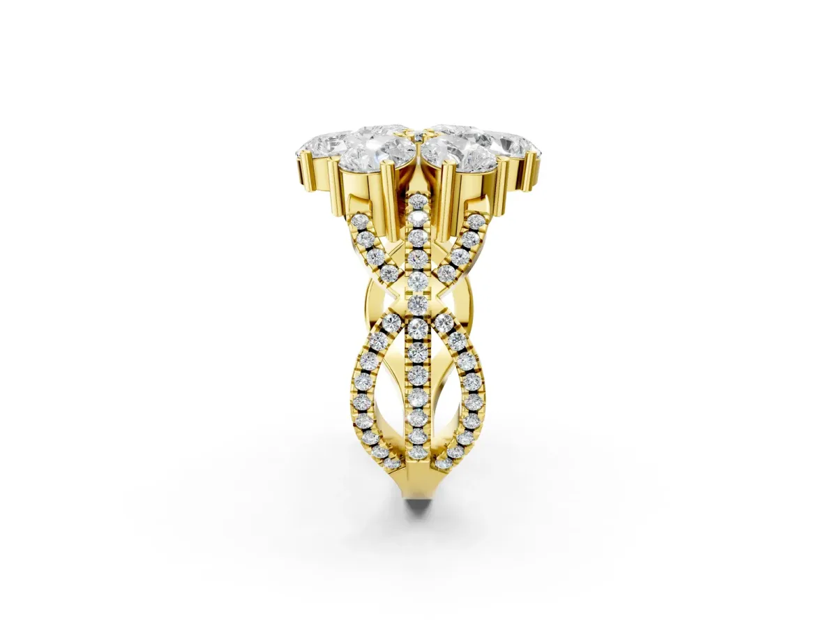 Pear Diamond Floral Ring with Round Diamond Accents Yellow gold