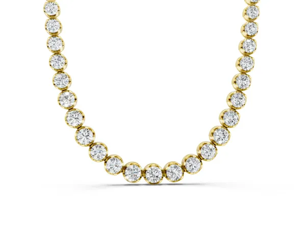 Round Brilliant Diamond Tennis Necklace with Prong Setting Yellow gold