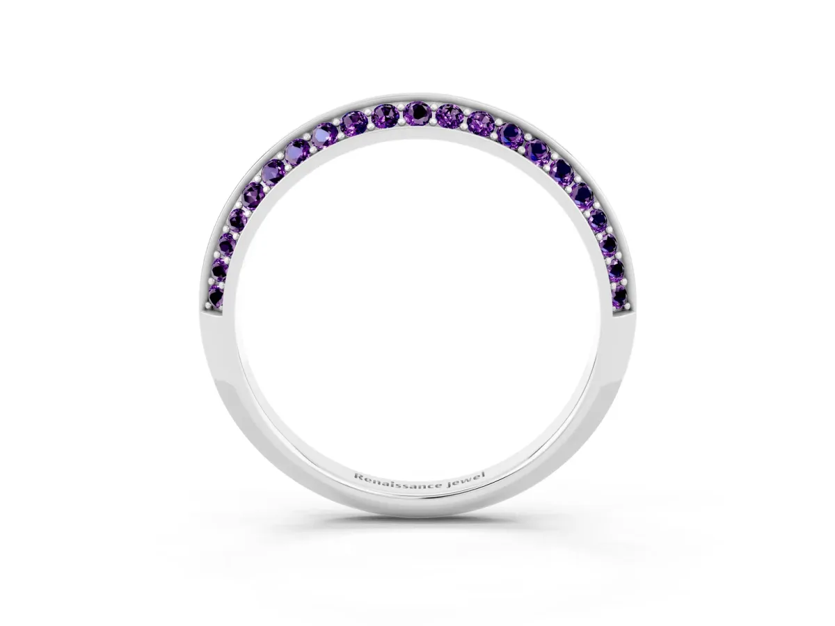 Double Row Pavé Round Amethyst Eternity Band with Channel Setting Silver
