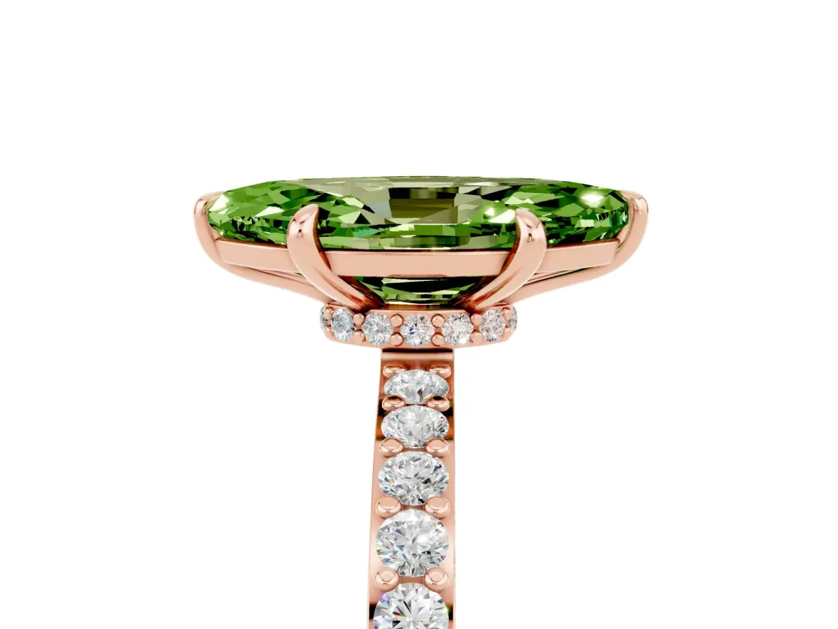 Marquise Cut Peridot Solitaire Engagement Ring with Pavé Band and Four-Prong Setting Rose gold