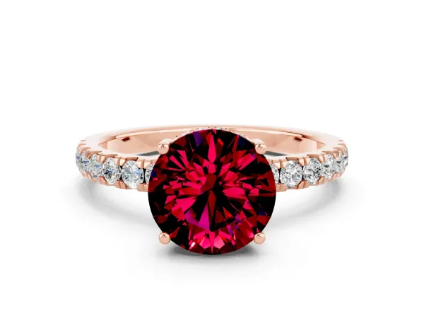 Round Cut Garnet Pave Band Solitaire Ring with Round and Prong Setting Rose gold