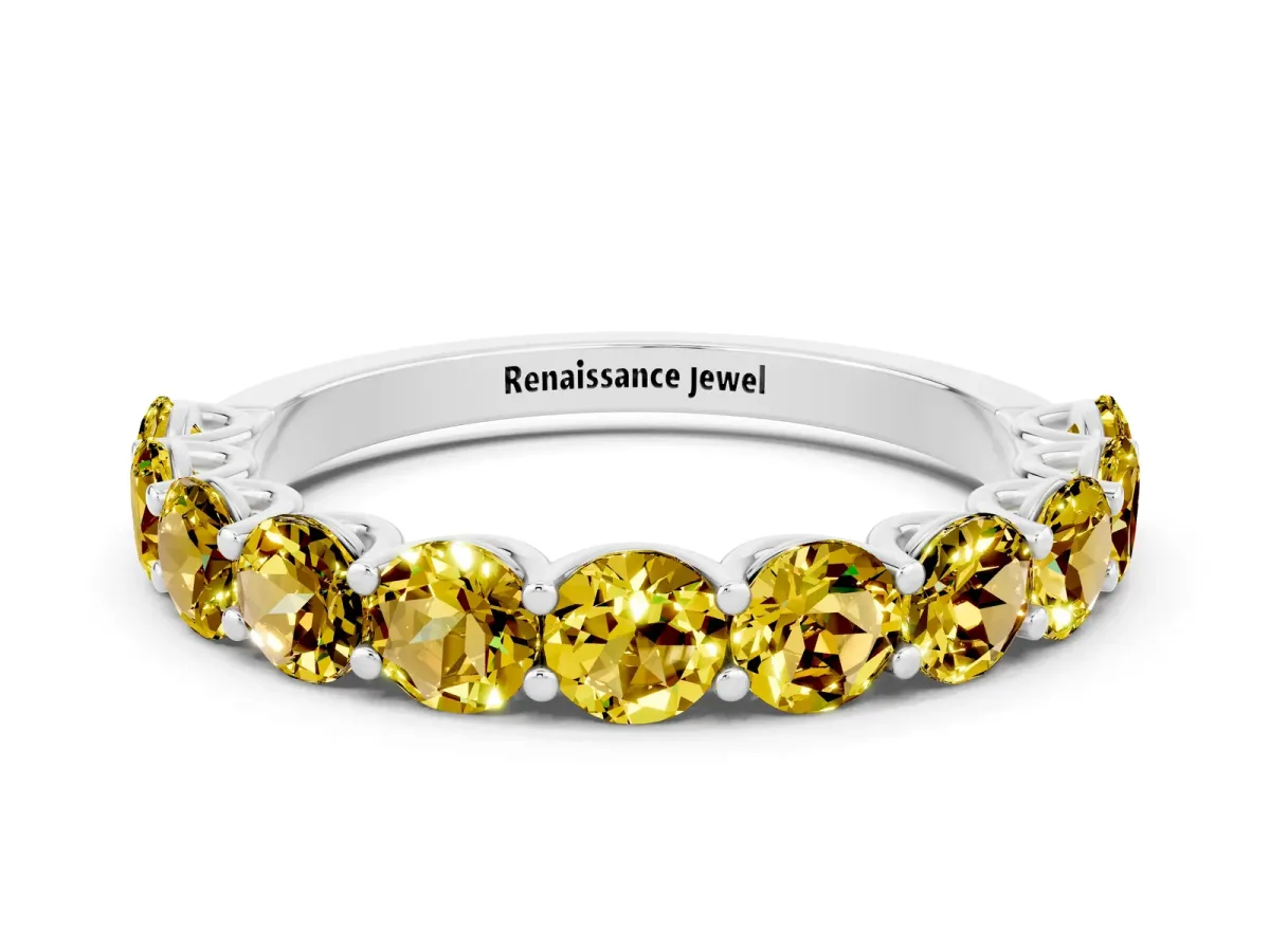 Round Yellow Sapphire Shared Prong Eternity Band Silver