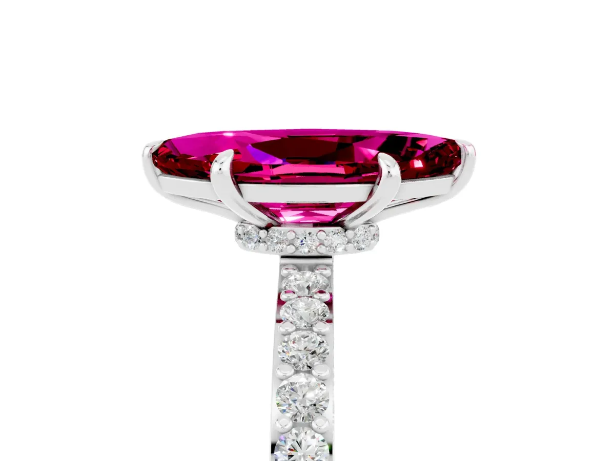 Marquise Cut Garnet Solitaire Engagement Ring with Pavé Band and Four-Prong Setting Silver